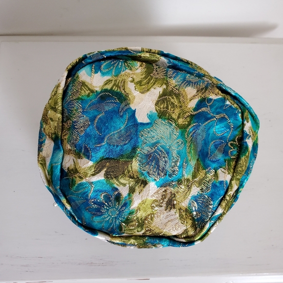 50s 60s Vintage Union Made Metallic Gold Garden Print Turban Hat - Picture 9 of 13